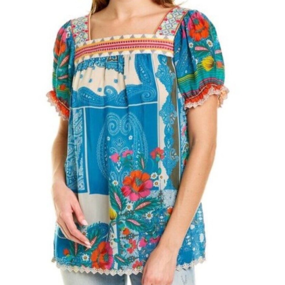 Johnny Was puff sleeve embroidered Hillary blouse NWT
